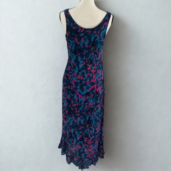 Conditions Apply Anthropologie Cowl Neck Midi Dress Size 2 - Blue Pink Print EUC - Picture 4 of 6